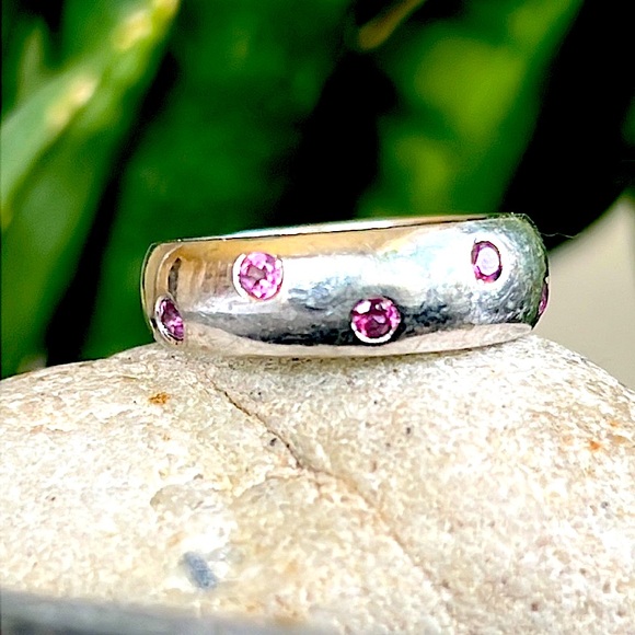 18 karat gold and pink rhodolite band - Picture 3 of 12
